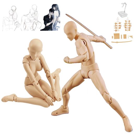 GNALLANG デッサン人形 (男性と女性) 関節可動 スタンド付き ジェスチャー変更可能 モデル人形 漫画モデル 筋肉体型