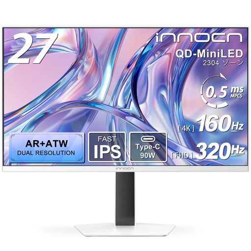 INNOCNGA27V1MMAX27インチ4KゲーミングモニターQD-MiniLEDAR低反射xATW広視野角4K160Hz/FHD320Hzデュアルモード2304ゾーンHDR10000.5msMPCSType-C90W