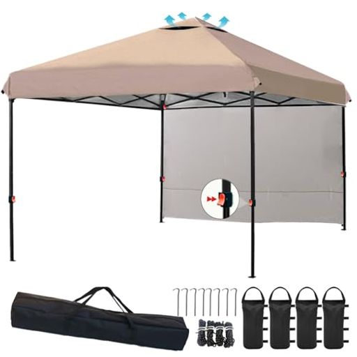 ApeexCanopy タープテント 3mx3m 【専用横幕/サイドシート1枚付属】 風抜けベンチレーション 高耐水加工&シルバーコーティング UVカット紫外線カット 遮熱 ワンタッチタープ 高さ3段階調節 ス…