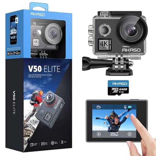 AKASO アクションカメラ 4k60fps V50Elite タッチスクリーン式 64GB microSDメモリ...