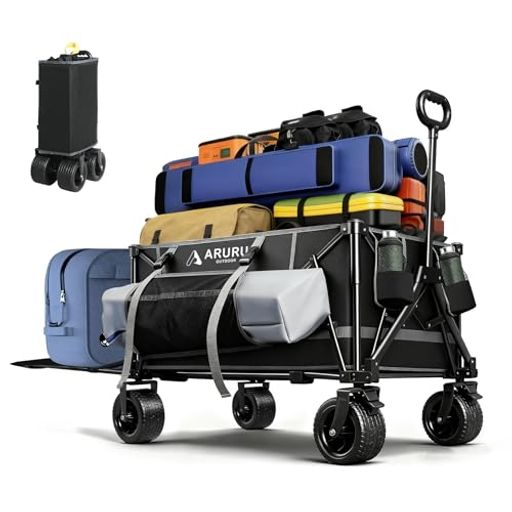 ARURU キャリーワゴン 220L大容量 折りたたみ リアオープン 拡張式 キャリーカート 耐荷重150kg 軽量10.6kg 大型タイヤ ブレーキ付き コンパクト収納 ワンタッチ アウトドアワゴン キャンプ BBQ …
