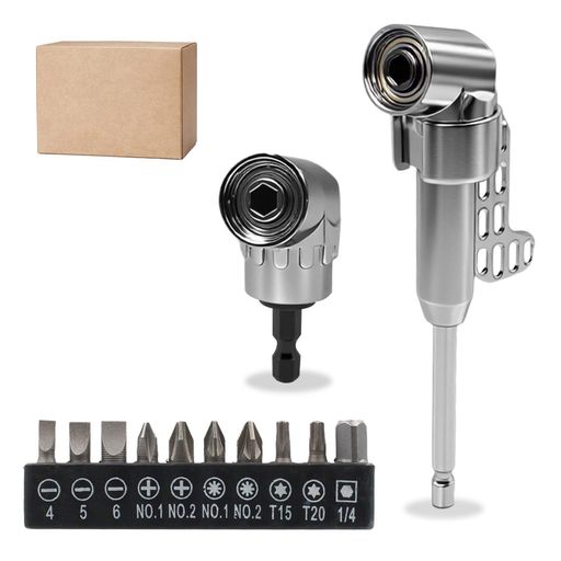 【10種ビット対応】6.35mm(1/4インチ)六角シャンクで汎用性抜群。様々なネジに即対応、工具交換の手間を削減。(12点セット--長/短い) 【105度自在調整】狭くて届きにくいデッドスペースも楽々カバー。穴あけやネジ締めがストレスフリーで効率アップ! 【充実セット】105度直角ドリル2個+ドライバービット10個の豪華セット!手動・電動ドリル両対応でDIY作業が驚くほど簡単に。家庭修理から車整備まで万能です。 【高耐久素材】高品質合金鋼採用で高硬度・耐錆・軽量を実現。過酷な作業でも長く安心してお使いいただけます。 【多分野で活躍】電動ドリル/ソケットレンチ対応。PC内部・家具隙間・車両整備など、あらゆる狭小作業に最適!
