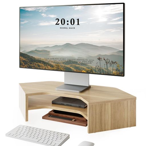 Fenge モニター台 卓上 パソコン台 机上台 46cm横幅 木製天板 2段 PC台 収納 モニ...