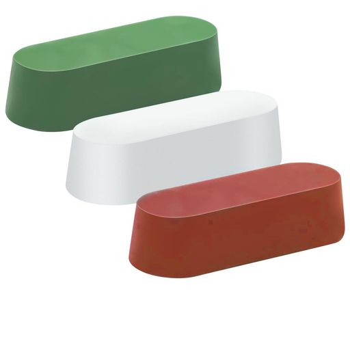 【外観の特徴】赤白緑3色研磨剤セット、単体サイズ約60x20x17mm。スリム形状で把持しやすく、保管に場所を取りません。※補足:固形ワックス素材のため、輸送摩擦・使用接触で色移りする場合があります。白色が目立ちやすいだけで、全色共通の素材特性であり不良品ではございません。 【構造特徴】三つの研磨剤はそれぞれ研磨粒子の細かさに差異が設けられ、赤色が粒度最も粗い仕様、白色が中間段階の粒度、緑色が最も繊細な粒度に設定されている。 【素材特徴】各種研磨成分を均一に調合し製造された固形素材で、金属表面に付着した汚れや浅い凹凸箇所を滑らかに修整できる特性を備えている。 【使用方法】作業時は粗目から細目へ順を追って使用し、先に赤色研磨剤で下地の粗研磨を済ませ、次に白色で表面全体を均一に調整し、最後に緑色を用いて艶やかな仕上げ加工を行う。 【使用場面】ステンレス素材やメッキ加工部品の手入れ作業に適し、金属磨き 研磨剤 ステンレス磨きとして日常的な部品補修と表面整備に幅広く活用できる。