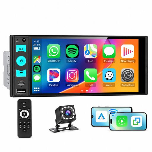シームレスなスマートフォン連携でよりスマートなドライブを実現:ワイヤレス&amp;有線のCarPlayとAndroid Autoで究極の利便性を享受。スマートフォンからマップ、音楽、アプリに簡単にアクセスできます。Mirror LinkはiOSとAndroidデバイスの両方でこの汎用性を拡張。安定した高速接続のBluetooth 5.2と組み合わせることで、有線通話からワイヤレス音楽ストリーミングへ途切れることなく移行可能。あらゆる旅で接続性とエンターテインメントを維持します 鮮明で反応の良い6インチインセルタッチスクリーン:シングルDINカーラジオを、クリアな6インチインセルタッチスクリーンで操作。この先進技術は標準スクリーンより優れた画像鮮明度と、より高速で高感度のタッチ応答を実現。カラフルなバックライトオプションで車内インテリアに合わせた見た目と操作感をカスタマイズ。昼夜を問わず、あらゆる操作が快適です オールインワンエンターテインメント&amp;充電ハブ:エンターテインメントも電力も尽きることはありません。