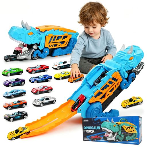 Funk Doggie車 おもちゃ 恐竜 おもちゃ 1 青の恐竜の貯蔵車 12レーシングカー子供向けの楽しいスライド遊びクリスマス ギフト恐竜 車