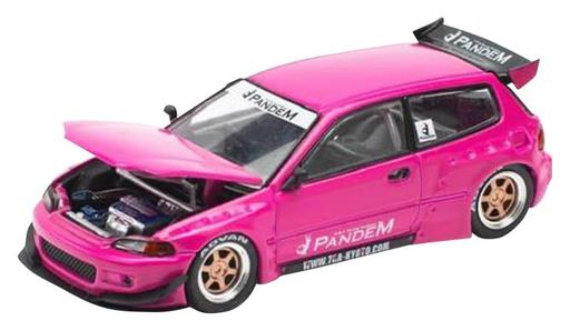 Pop Race x Enigmaのコラボレーションによる「Pandem Civic EG6 - Pink」が、ブリスターバック仕様で登場! HondaのJTCシビックを忠実に再現したボディには、開閉可能なエンジンフードギミックを搭載。 市販車ベースながらレースでの実力を誇るシビックの魅力を1/64スケールで存分に楽しめます。