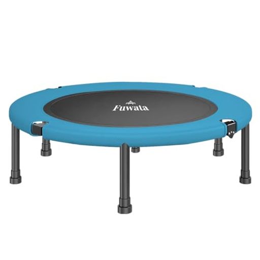 Fuwata トランポリン 室内用 大人用 子供用 大型102cm 耐荷重150kg 静音 折りたたみ ダイエット 家庭用 6本脚 (ブラック+ブルー)
