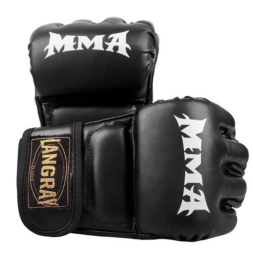 LangRay オープンフィンガー グローブ ボクシンググローブ 手袋 MMA 総合格闘技 ボクシング ムエタイ 空手 テコンドーなど トレーリング用 メ ンズ レディース (黒 Mサイズ)