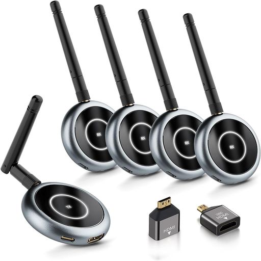 AIMIBO ワイヤレス HDMI 送受信機 1TX+4RXセット HDMI 無線 受信機8台増設可能 拡張モード対応 1080P/5GHZ/50M安定転送距離 映像音声同..