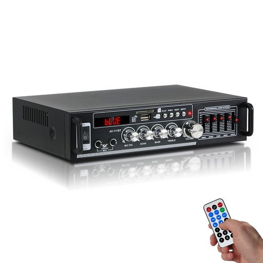 【HIFIパワーアンプ】カラオケアンプは高性能チップを採用することで、まるでCD音源を再生しているような高音質サウンドを実現します!メインボリューム、トゥイーター、およびベースはすべてアナログコンポーネントによって規制されており、音楽の性質をより忠実に復元し、実際の音楽を聴いて、本当のHIFIサウンドエフェクトを提供できます。家庭用も車載用も最適です。 【Bluetoothオーディオサウンドアンプ ・交換性抜群】このオーディオパワーアンプはBluetooth対応できるワイヤレス車載用、家庭用ステレオレシーバーです。ブルートゥース機能を備えるので、スマートフォン、タブレット、ラップトップなどブルートゥースデバイスに簡単に接続できて、とっても便利なアイテムです。また、USB/SDインタフェースを搭載し、プラグアンドプレイで、高品質の音楽を自由に楽しむことができます。 【デジタル ステレオ オーディオ アンプ】スピーカーの音声増幅デバイスには、オーディオソースとセレクター用のくっきりしたボタン、イコライゼーション用のロータリーノブ、マスターボリューム調整があります。