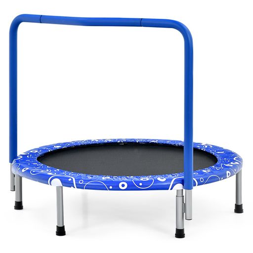 GYMAX トランポリン 子供用 補助手すり付き 直径約92cm 耐荷重150kg 折りたたみ 収納便利 組み立てやすい 静音 高弾力 安全ゴム式 室内 室外 おもちゃ 入学 入園 誕生日 プレゼント スポーツ …