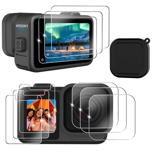 【Go Pro Mission 1 Pro&amp;Go Pro Mission 1 専用保護フィルム】Go Pro Mission 1 Pro&amp;Go Pro Mission 1専用強化ガラス保護フィルムは、画面とレンズにぴったりフィットします。 【硬度9H】硬度9Hの日本製強化ガラス製で、落下、傷、衝突、衝撃に非常に強いです。 ハードコーティング技術により、衝撃を軽減し、画面へのダメージを最小限に抑え、液晶画面と本体を傷や指紋から保護します。 【厚さわずか0.28mm】このフィルムはわずか0.28mmの厚さで、99.99%の高透明度、クリスタルクリア、ピクセル歪みはありません。 手触りが良く、画面の使用を妨げません。 LCDスクリーンによる目の疲れを軽減し、独自の高解像度テクノロジーが完璧な視覚体験を生み出します。 【高品質の疎油性疎水性素材】特殊な疎油性/疎水性素材で作られており、指紋や油汚れの付着を減らし、カメラの画面とレンズによりよくフィットし、貼り付け後に気泡が入りません。