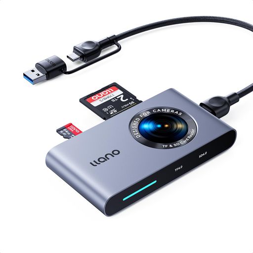 【SD / TF デュアルスロットカードリーダー】 llano 2-in-1 カードリーダーは、SD および TF メモリーカードに対応。USB-C インターフェースを搭載し、写真家向けに設計されています。Windows、Linux、Mac OS、Chrome OS と幅広い互換性を備えています。 【5Gbpsの高速転送】 USB 3.2 Gen 1規格に準拠しており、読み取り速度は最大 312MB/秒に達します。3GBの4K動画を10秒以内に、あるいは5,000枚の写真を1分以内に転送可能です。オフィスワークでも写真撮影でも、高効率で時間を節約します。 【2枚同時読み取り】 TFとSDカード を同時に読み取ることができます。ワンクリックで処理済みファイルをエクスポート可能。最大 2TB のメモリーカードに対応し、高速データ転送を実現します。写真家やコンテンツクリエイターに最適です。 【3 層データ保護】 llano カードリーダーは、内蔵ヒューズ抵抗器、安全回路、高品質チップによる 3 層保護 を搭載。メモリーカードのデータ整合性を守り、短絡やデータ損失を効果的に防止。