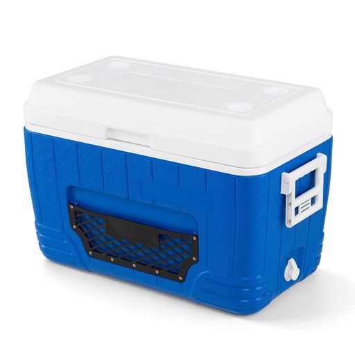 【本体サイズ】幅66x奥行36x高さ42cm 【本体重量】約5kg 【容量】約45L 【保冷力】約72時間 【素材】HDPE(外殻・上蓋)、PU断熱材(内部充填材)、PP(内槽・ハンドル) 【カップホルダー&amp;水切り付き】トップ部分にカップホルダーを4箇所設けているため、簡単なテーブルとしても使用ができます。また、水切りが設置されており溜まった水が流れるようになっています。 【正面に収納袋付き】本体の正面に、便利な収納スペースを搭載し、細々とした小物をまとめて収納可能です。 【側面持ち手付き】耐久性に優れたサイドハンドルが掴みやすい形状に設計され、両手でまたは2人で運ぶのに適しています。 【保冷力72時間】3日間持続する優れた保冷力を備え、ソロ・デュオキャンプやBBQなどのレジャーにぴったりなクーラーボックスです。 【使用シーン】ファミリーキャンプやグループキャンプ、ピクニックや海水浴、などのアウトドアレジャーで活躍します。暑さが気になる屋外でのクラブ活動や運動会などの飲み物・弁当などの保冷にも役立ちます。