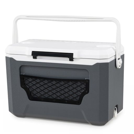 【本体サイズ】幅55x奥行30x高さ34cm 【本体重量】約3.5kg 【容量】約26L 【保冷力】約72時間 【素材】HDPE(外殻・上蓋)、PU断熱材(内部充填材)、PP(内槽・ハンドル) 【ポータブルな設計】片手でしっかり掴めるベイルハンドルを搭載します。お子さんでも楽に持ち運べ、未使用時は邪魔にならないスマートな設計です。 【カップホルダー&amp;水切り付き】トップ部分にカップホルダーを2箇所設けているため、簡単なテーブルとしても使用ができます。また、水切りが設置されており溜まった水が流れるようになっています。 【正面に収納袋付き】本体の正面に、便利な収納スペースを搭載し、細々とした小物をまとめて収納可能です。 【保冷力72時間】3日間持続する優れた保冷力を備え、ソロ・デュオキャンプやBBQなどのレジャーにぴったりなクーラーボックスです。 【使用シーン】ファミリーキャンプやグループキャンプ、ピクニックや海水浴、などのアウトドアレジャーで活躍します。暑さが気になる屋外でのクラブ活動や運動会などの飲み物・弁当などの保冷にも役立ちます。