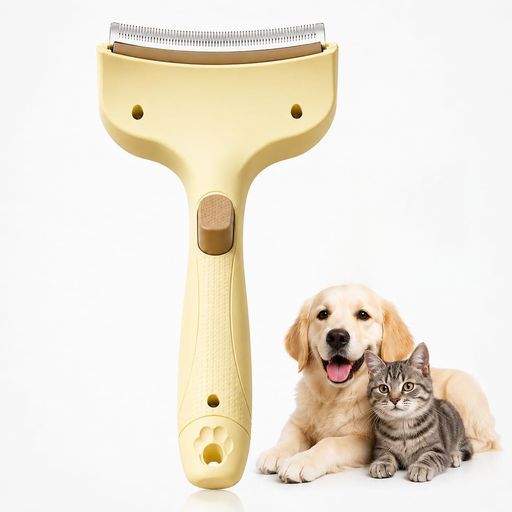 ペット用抜け毛取りブラシ 猫犬兼用 ワンタッチ毛取り 美容コーム 抜け毛対策 (黄色) lien0605-10056865 りあんの通販 パッケージ画像