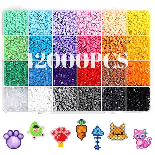 アイロンビーズ 24色セット 2.6mm ナノビーズ 約12000粒 で色彩豊か 初心者向けDIY手芸 作成キット 収納ケース付き 誕生日プレゼント 操作簡単 (Aタイプ)