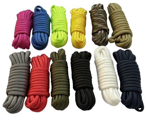 7-core paracord, 3m, 4mm diameter, high-strength polyester. Ideal for tent and tarp setup, camping, outdoor activities, DIY crafts, and gardening. 12 colors, 12-pack.