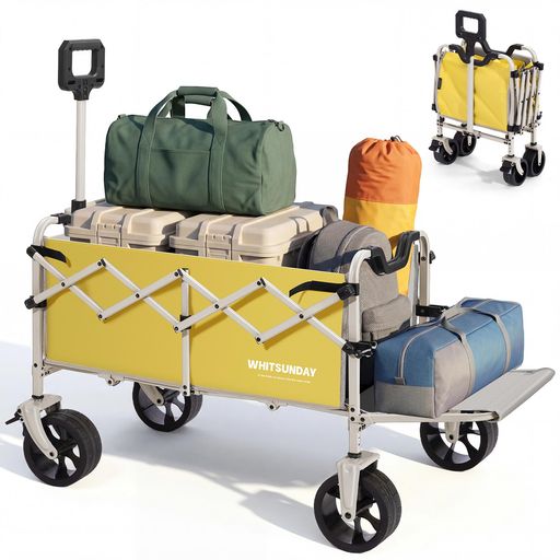 アウトドアワゴン 後部展開可能 特大容量 150L 耐荷重 150kg 長物対応 ベアリング付き車輪 ワンタッチ収束 自立収納 キャリーワゴン キャンプカート キャリーカート 折りたたみ 多功能 - イ…
