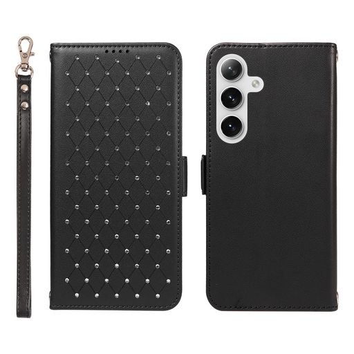 Jcxtrombulous対応 Samsung Galaxy S24 Plus/Galaxy 25 Plus ケース (6.7インチ) PUレザー 耐衝撃設計 内蔵カードホルダー 取り外し可能ストラップ付き スタンド機能 RFID遮断機能-ブラック