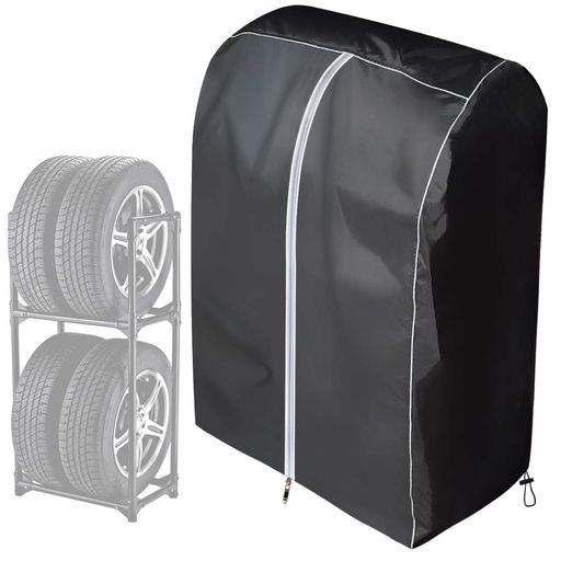 タイヤラックカバー 厚手 屋外 420D 黒色 立体ホワイト縁 4本収納 UVカット 防塵 防水 61x72x145cm