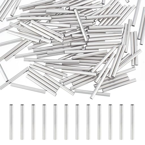 UNICRAFTALE 200 個 30x3mm チューブビーズ 304 ステンレス製 管状ビーズ ステンレス色 光沢スペーサー メタルビーズ チャーム ジュエリー作り アクセサリーパーツ ハンドメイド クラフト手芸用…
