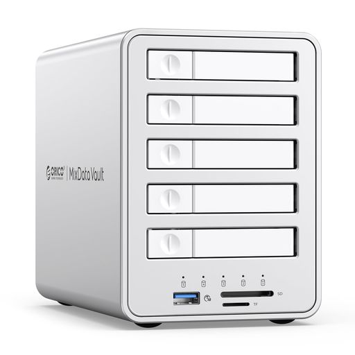 ORICO オールフラッシュ SSDケース 5台 8TB*5 RAIDケース 10Gbps USB3.2 Gen2接続 7-9.5mm 2.5インチSSD/HDD対応 デイジーフェイス機能付き アルミ合金制 SSD 外付けケース USB3.2