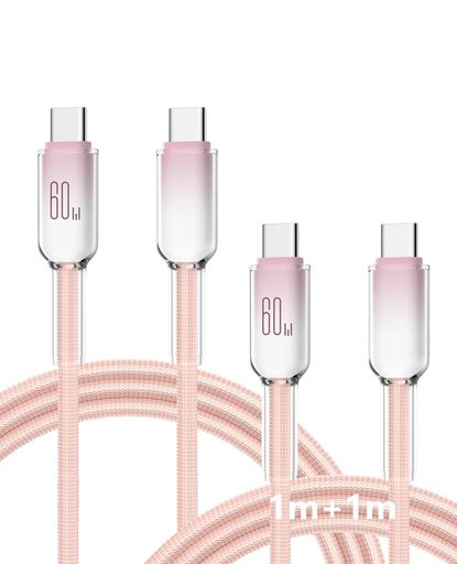 TOMSING USB Type C ケーブル 60W急速充電 PD対応 2本セット グラデーションコネクタ 日常・仕事・旅行 サクラピンク 1m