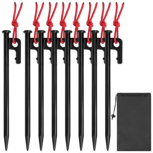 ◆【製品仕様】:材質:高炭素鋼 / サイズ:全長20cm、直径9mm / 重さ:約100g/本 / 仕様:20cm 8本セット・20cm 16本セット(2種類可選) / 梱包:収納バッグ付き / 試験:中性塩霧試験(NSS)48時間合格、品質検査報告書完備 ◆【業界トップクラスの強度!折れない鍛造ペグ】:高炭素鋼を鍛造加工し、硬度48HRC以上(業界基準より6%以上高い)、引張強度720Mpa(業界基準より5%以上高い)を実現。曲げ30度以上でも断裂しない頑丈さがあり、砂利や石が混じった硬い地面、岩場、山地などでもガッチリ固定し、抜けやすい問題を徹底解決します。 ◆【レーザー溶接&amp;高品質塗装!耐蝕・錆びにくく耐久】:ペグの接続部はレーザー溶接を採用し、溶接面がスムーズで平ら、接合が強固で使用中に断裂する心配は一切ありません。表面は電着塗装処理を施し、中性塩霧試験48時間後も表面に錆びや腐食がなく、耐食性と耐久性に優れ、雨天でも安心して使用できます。 ◆【軽量&amp;使いやすい細部設計!初心者~達人まで】:1本約100gの軽量設計で、持ち運びや設営時の負担を大幅に軽減します。