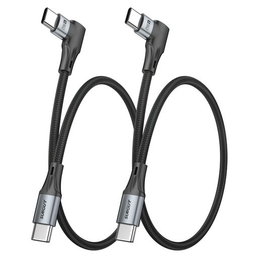 SUNGUY L字 USB C to USB C ケーブル 0.3M 【2本セット】厚ケース対応 60W PD急速充電 長ポート タイプcケーブル 短い USB2.0データ転送 Android Auto/Carplay対応 高耐久ナイロン編み