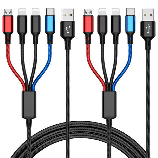 【4イン1マルチ充電ケーブル】AnkndoユニバーサルUSB充電ケーブル、デュアルiP、Micro USB、Type-Cコネクタを含む3つの異なるUSBポート付き。 ケーブル1本=充電ケーブル4本。市場に出回っているすべての携帯電話を充電し、日常のさまざまなニーズを満たします。 (注:充電のみをサポートし、データ転送には対応していません。) 【多機能充電ケーブル】クリエイティブな4インワンデザインのマルチUSBケーブル。車、オフィス、旅行中に他の充電ケーブルを持ち運ぶ必要はありません。 すべてのUSB Type-C/micro USB/ i-productデバイスで動作します。 【優れた耐久性】USB充電ケーブルは、高品質素材、ナイロン編組コードとアルミニウム合金コネクタで作られています。ナイロン編組は20,000回以上の曲げテストに耐え、絡まりません。耐熱アルミニウム合金コネクターで信頼性と耐久性を向上。 【ポータブルで便利】2本パックの4フィートのマルチ電話充電ケーブルで、携帯電話を充電しながら簡単に使用できます。一度に複数のデバイスを充電できます。