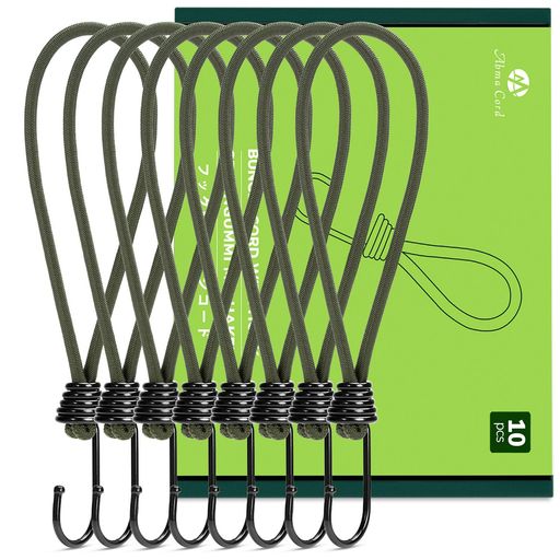 Abma Cord Stretch Cord with Elastic Hooks, 23cm Length, 10-Pack, Bungee Cord with Hooks, Shock Cord, for Tents, Tarps, Guy Lines, Guyline Adapters, Shock Absorption, Camping Gear, Windproofing, Fixing, etc.