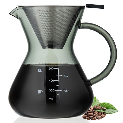 ドリップコーヒー 【優れた素材】:このコーヒードリップサーバーはホウケイ酸耐熱ガラスで作られており、高い透明度と、熱さと冷たさへの強い耐久性を誇ります。短時間で加熱・冷却を繰り返しても割れることはなく、耐熱温度差は170度です。安心してご利用いただくことができます。フィルターは304ステンレス製で、コーヒーフィルターを必要とせず、より環境に優しく健康的です。洗って繰り返し使用することができ、コーヒーをドリップしたあとのフィルター清掃も簡単です。ダブルフィルター構造となっており、ドリップスピードも安定しています。速すぎたり遅すぎたりといった心配をせず、コーヒータイムをお楽しみいただけます。 【エレガントなデザイン】:このガラス製ハンドドリップコーヒーサーバーは、柔らかなラインのデザインを採用しています。容量ごとの目盛りラインも搭載しているため、コーヒードリップ時の量の把握も簡単です。注ぎ口は鷲口設計となっており、ドリップ時は繊細かつスムーズにお湯が流れ、簡単にこぼれることはありません。ガラス製のハンドルは厚みがあり、火傷しにくく、心地よい握り心地を提供します。