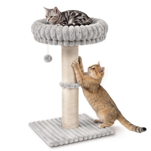 Avont キャットスクラッチポスト&パーチ付き 猫タワー 室内用 プラッシュベッド付き 小〜中型猫用 滑り止めベース付き サイザル麻スクラッチポスト