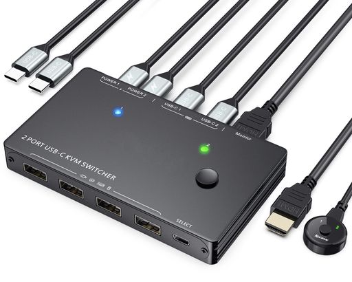 【2入力1出力】:本製品は、1組のモニター・キーボード・マウスを使って、最大2台のパソコンを簡単に切替制御できるHDMI KVMスイッチです。在宅勤務やマルチPC作業に最適です。 【4K@60Hzの高解像度&amp;USB-C接続対応】:3840x2160@60HzのUltra HD解像度に対応し、細部までくっきり表示。さらに、USB3.1 Type-C端子搭載で最大10Gbpsの高速データ伝送に対応。Windows/Mac/Linuxなど各種OSで混在環境でも快適に使用可能です。 【電源不要・ドライバ不要で即使用】:外部電源は不要で、パソコン側のUSBまたはHDMIポートからの電力供給だけで動作します。プラグアンドプレイ対応、ドライバー不要で差すだけで即座に認識・使用可能。オフィス・会議室・教育機関・ゲームルームなど、幅広いシーンで活躍します。 【ボタン/リモートの2WAY切替操作】:本体前面の物理ボタンスイッチに加えて、付属の有線リモートスイッチでも操作可能。切替時に移動不要で、机の下や離れた場所でも操作可能な利便性の高い設計です。