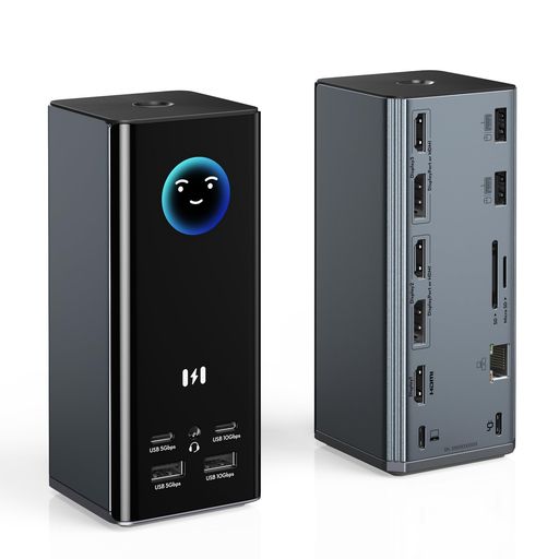 【17-in-1 縦型ドッキングステーション】ケーブルを1本に集約できます。Selore 17-in-1ドッキングステーションは、ワークステーション全体を1台のスリムな縦型ユニットに集約。USB-Cケーブル1本で接続し、3つのHDMIポート(4K@60Hz)+2つのDisplayPort(8K@30Hz)、10Gbps/5GbpsのUSBポート、ギガビットイーサネット、SD/microSD 3.0(MAX 104MB/s)、さらに100W PD入力(ノートPCへは最大85W出力)を実現します 【フレキシブルなトリプルディスプレイ対応】WindowsノートPCを高性能なトリプルモニター環境に変身させるドッキングステーション。5つの映像ポートのうち、任意の3つを接続するだけで、MST経由で最大3台の独立した4K@60Hzディスプレイが使用可能になります。