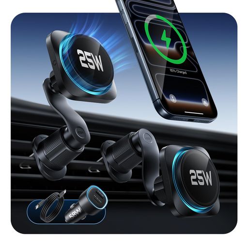 ESR OmniLock Qi2.2認証 25W充電 magsafe 車載ホルダーqi2 充電器 25w 高速充電 改良クリップ 損傷防止ロック スマホホルダー 車 スマホ冷却 360°回転可能 自由調節