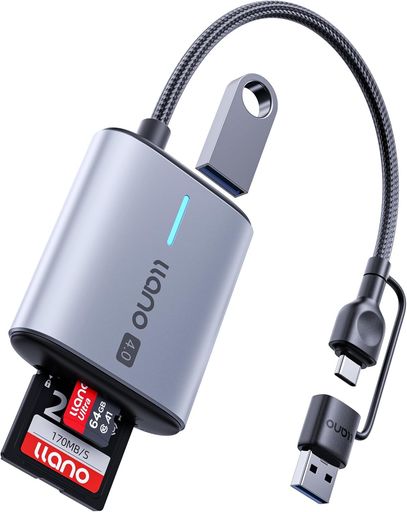 【3-in-1カードリーダー】llanoのカードリーダーは、2つのカードスロットとUSB 3.0ポートを搭載。SD 4.0カード、microSD 4.0カード、USBメモリなどのデータを、同時に読み取ることができます。最大312MB/s(USB 3.2 Gen 1規格)の高速データ転送に対応し、デバイスを差し替えることなく、写真・動画・ファイルをスムーズかつスピーディーに転送できます。※厚みのあるスマートフォンケースを装着している場合、コネクターを最後まで差し込めないことがあります。 【多機能USB-A 3.0ポート搭載】本カードリーダーはUSB-A 3.0ポートを搭載し、高速データ転送に対応しています。USBメモリーや外付けハードディスク(HDD/SSD)、ワイヤレスマウス、キーボードのレシーバーなど、さまざまなUSB-A機器とシームレスに接続可能です。 【圧倒的な耐久性】llano 3in1カードリーダーは、頑丈なアルミニウム合金ボディを採用し、優れた放熱性と安定したデータ転送を実現。一体型のUSB-Cケーブルは、10,000回以上の折り曲げやねじりテストをクリアした高耐久設計です。