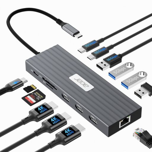 📌【ご購入前のご確認】1ご使用のUSB-C対応機器が映像出力 (DP Alt Mode)に対応していることをご確認ください。2macOSの仕様により、一部のディスプレイモードはご利用いただけません。また、対応解像度は接続する機器、DPプロトコル、OS、およびディスプレイ構成によって異なります。3詳しい対応情報については商品説明をご確認ください。本エイサー USB-Cドッキングステーションがお客様の用途に適しているかご不明な場合は、お気軽にサポートまでお問い合わせください。 【13-in-1 デスク周りをすっきり整理】ノートPCの接続性を大幅に拡張できる13ポート搭載。3xHDMI(最大4K@60Hz)、USB-Aデータポートx4(最大10Gbps)、USB-C 3.2 Gen2データポートx2(10Gbps)、RJ45ギガビットLAN、SD&amp;MicroSDカードリーダー、100W USB-C PD充電ポートを搭載。コンパクトなUSB-Cドック1台で、快適かつ効率的な作業環境を実現します。