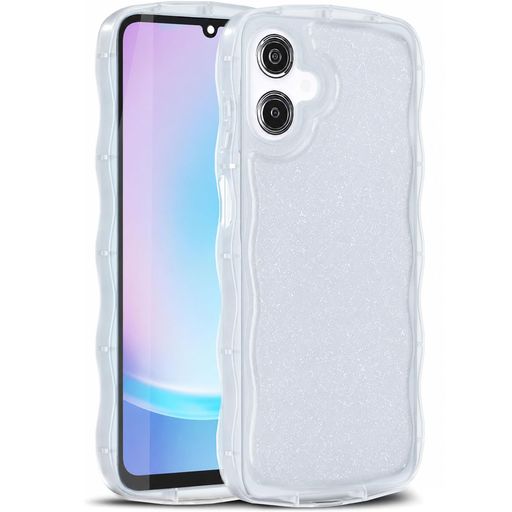 CHUNSHUN ケース Galaxy A25 5G 用 ケース キラキラ透明 韓国風 可愛いウェーブデザイン 薄型軽量 耐衝撃 滑り止め 傷防止 ストラップホール付き クリア保護カバー