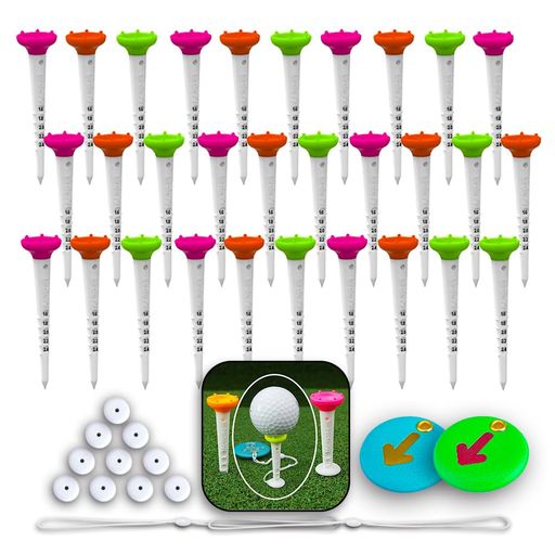 Birdie79 Easy Golf Tee Set - マグネットティーキーパー付き、高さ調整可能な3.25インチティー、方向ガイド搭載、6本爪の低摩擦ヘッド、シリコンストッパー付き –(15本入り/1パック)、選べる鮮…