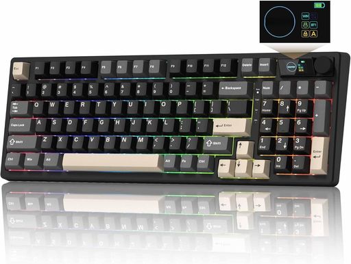 Womier M98 ワイヤレスメカニカルキーボード 無線 96%レイアウト ゲーミングキーボード テンキー付き ガスケット 画面とノブ付き