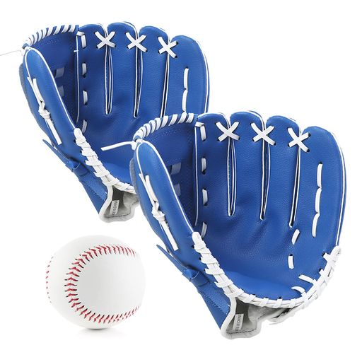 野球グローブ 軟式 キャッチボールセット グローブ 子供 親子セット 10.5+12.5インチ 練習ボール付き ソフトボール 兼用 右投げ用 左手着用 練習用 柔らかな人工皮革製 初心者向け(ブルー)