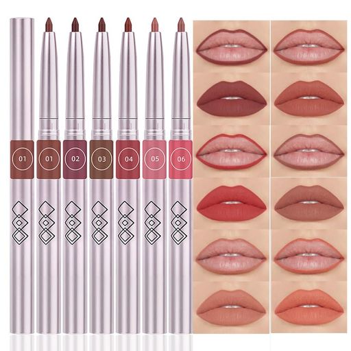 Lip Liners - 【TikTokトレンド】リップライナーとリップスティックの2in1回転式口红ペンシルでりんかく整える自然にじみ防止保湿マットでも乾燥しない長持ちメイク初心者