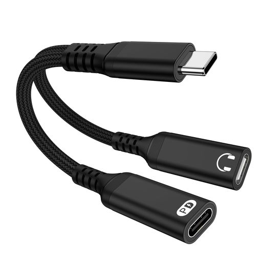 タイプC イヤホン変換 PD 60 急速充電 2 in 1 USB-Cハブイヤホン 変換アダプタ, DAC搭載, HIFI 音質, ナイロン編み 音量調節/通話/音楽, Type-c イヤホン 変換 for iPhone 17/16/15