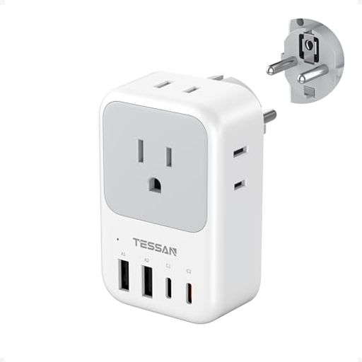 海外 変換プラグ se:日本の家電を海外に利用するように、韓国やドイツやロシアなどのSEコンセントに合わせている電源アダプターです。seプラグのピンは4.8mm。5.7x8.7x6.8cm、重さ約112gとコンパクトなので、持ち歩くが簡単です。韓国、ドイツ、ロシア、フランス、スイス、ヨーロッパ、オランダ、ベルギー、オーストリア、トルコ、イラン、ベトナムとインドネシアの一部などへ旅行に大変便利です。※海外専用のタイプで、日本国内に適用しない。 8台同時充電、海外のコンセント不足に対応:このSEタイプの変換プラグ1台で、最大8台のデバイスをまとめて充電できます。余ったポートは家族や同行者とシェアでき、海外旅行や出張でも充電場所を取り合う心配がありません。差込口を別面に配置した設計で、大きめのアダプターでも隣をふさぎにくく、複数機器をすっきり接続できます。 4USB充電ポート付き:韓国用コンセント変換プラグは2つのtype-aポート及び2つのtype-cポートがあります。単ポート使用する時で、usb-c2ポートはPD20W急速充電に対応し、外出前のわずかな時間でもスマホをスピーディーに充電。