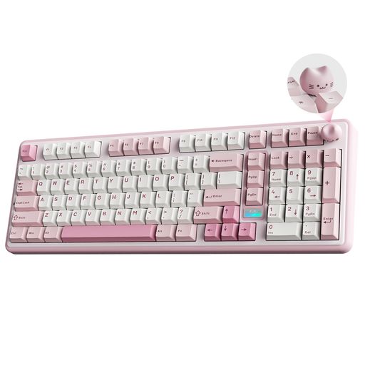 YUNZII B98 PRO QMK/VIA ワイヤレス メカニカル ゲーミングキーボード テンキー付き 96%レイアウト 可愛い猫ノブ付き BT/2.4G/USB-C接続 潤滑済みスイッチ ホットスワップ対応 カスタムガスケット RG…