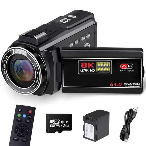【ビデオカメラ8K &amp; 64MP8Kビデオカメラで撮影生活を始めよう 】‌ この8Kビデオカメラは、2.7K、4K、6K、8K HD解像度での動画録画と64MPの写真撮影が可能です。18倍のデジタルズームを搭載し、高品質な映像をキャプチャできます。Class 10以上の高速TFカード(最大256GB対応)をサポートし、写真愛好家のニーズに応えます。270度回転可能な3.0インチタッチスクリーンで、日常の素敵な瞬間を正確に捉えられます。 【ウェブカメラ機能 &amp; Wi-Fi機能&amp;8Kビデオカメラでシェアしよう】‌ YouTube、Skype、TikTok、Facebookなどのライブ配信やビデオ通話にウェブカメラとしても使用可能です。Wifi機能でスマホやタブレットと連携できるので、本体から離れた場所から、携帯に動画送れますし、本体を制御したり画像チェックができます。面倒な設定も少なく、操作も簡単です。Wifi機能の具体的な操作方法は取り扱い説明書を参照してください。旅行やイベントの思い出を簡単に家族や友人とシェアできます。