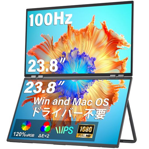 デュアル モバイルモニター 23.8インチ InnoView ドライバー不要 FHD1080p トリプルモニター 2画面ディスプレイ 120% sRGB ΔE 2 100Hz 折りたたみ式デュアルディスプレイ 自動回転315° フル機能Type-C